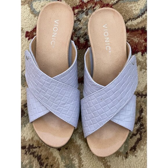 Vionic Leticia Leather Wedge Sandals Slides Size 7 - Picture 1 of 10